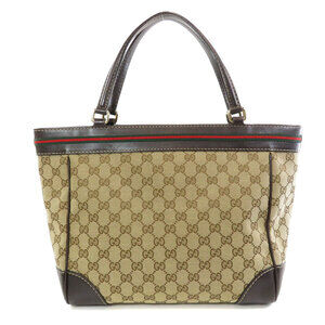 Gucci GG Bag Canvas Tote Brown Leather Brown